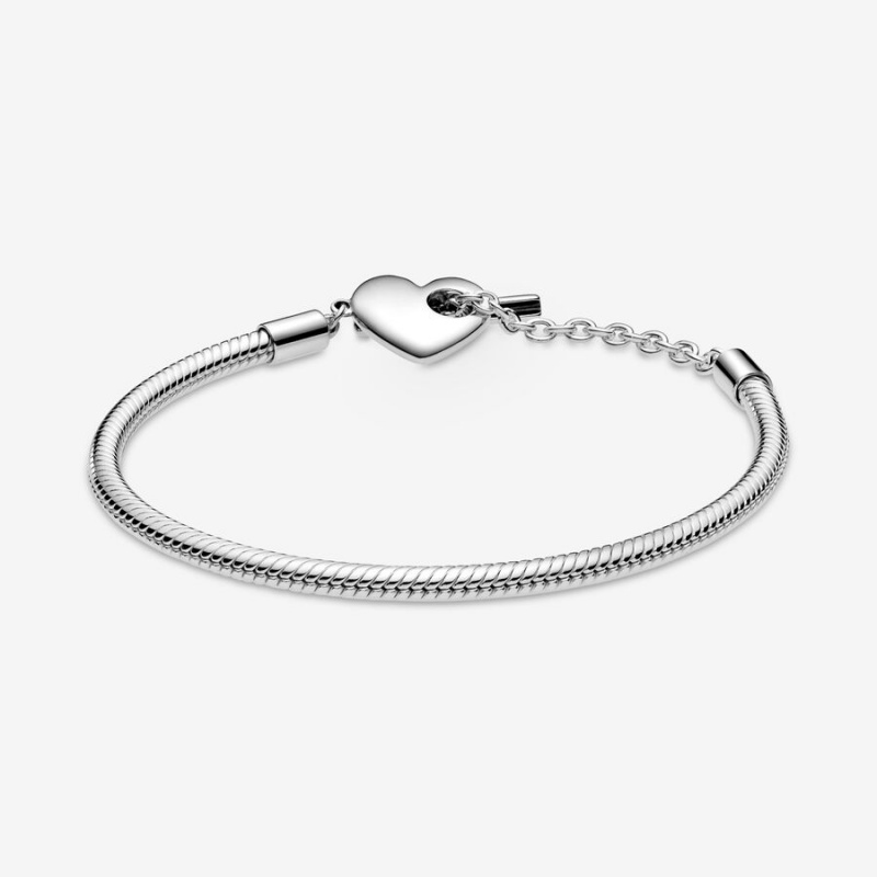 Pandora Moments Heart T-Bar Snake Charm Bracelets Sterling Silver | 3198-TFNVR