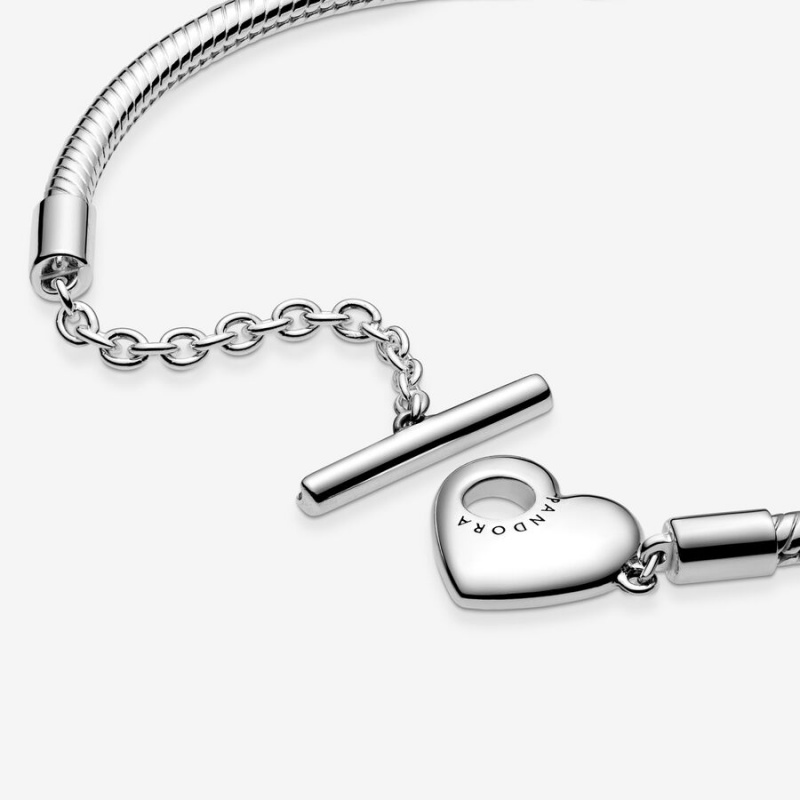 Pandora Moments Heart T-Bar Snake Charm Bracelets Sterling Silver | 3198-TFNVR