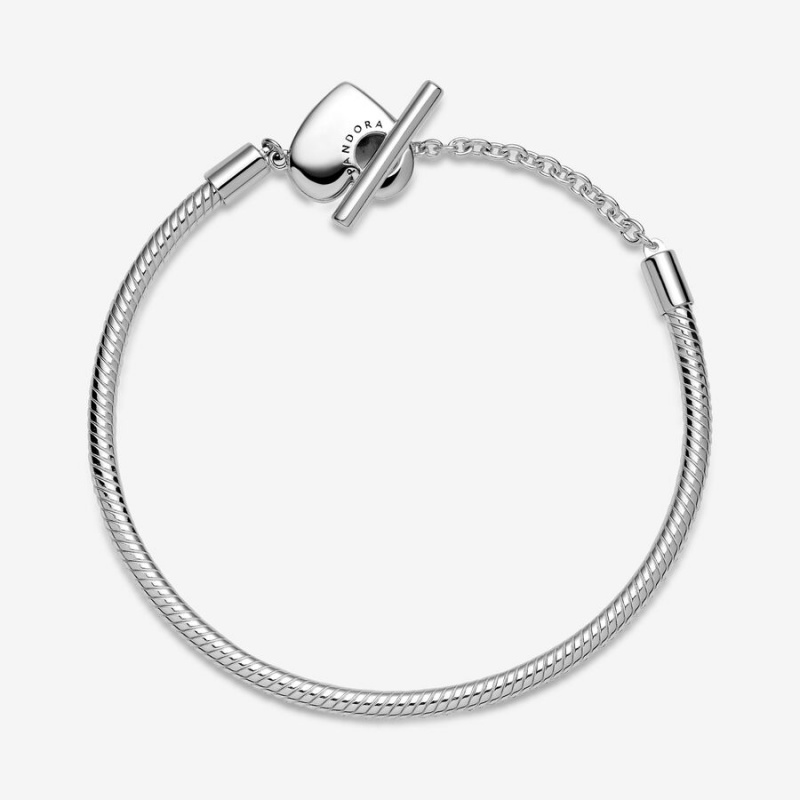 Pandora Moments Heart T-Bar Snake Charm Bracelets Sterling Silver | 3198-TFNVR