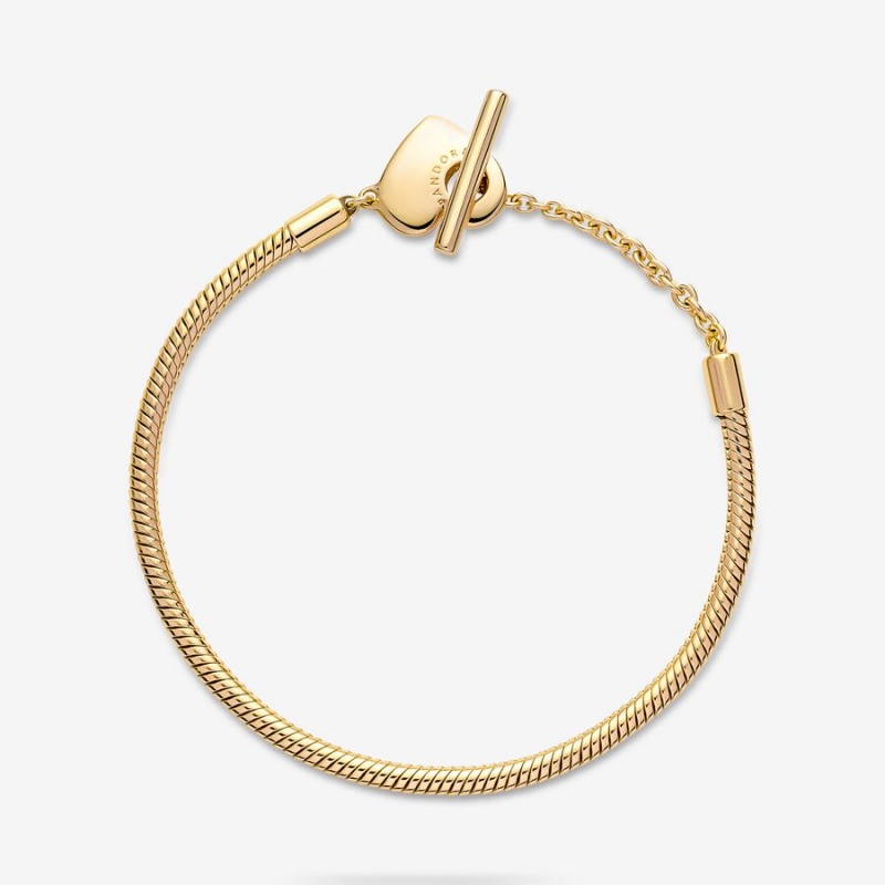 Pandora Moments Heart T-Bar Snake Charm Holders Gold Plated | 9402-AEMOQ