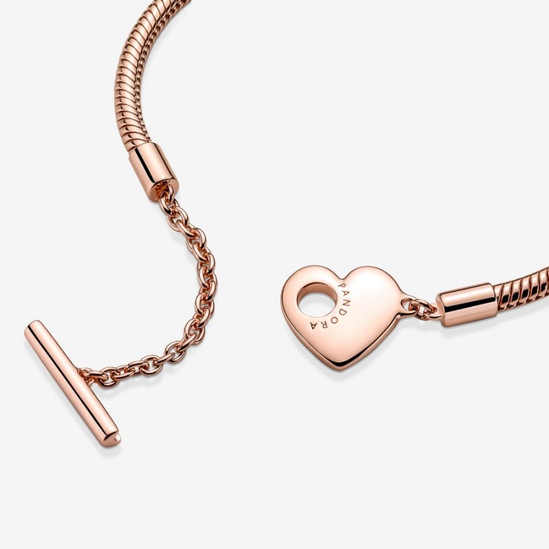 Pandora Moments Heart T-Bar Snake Charm Holders Rose Gold Plated | 2685-LGVON