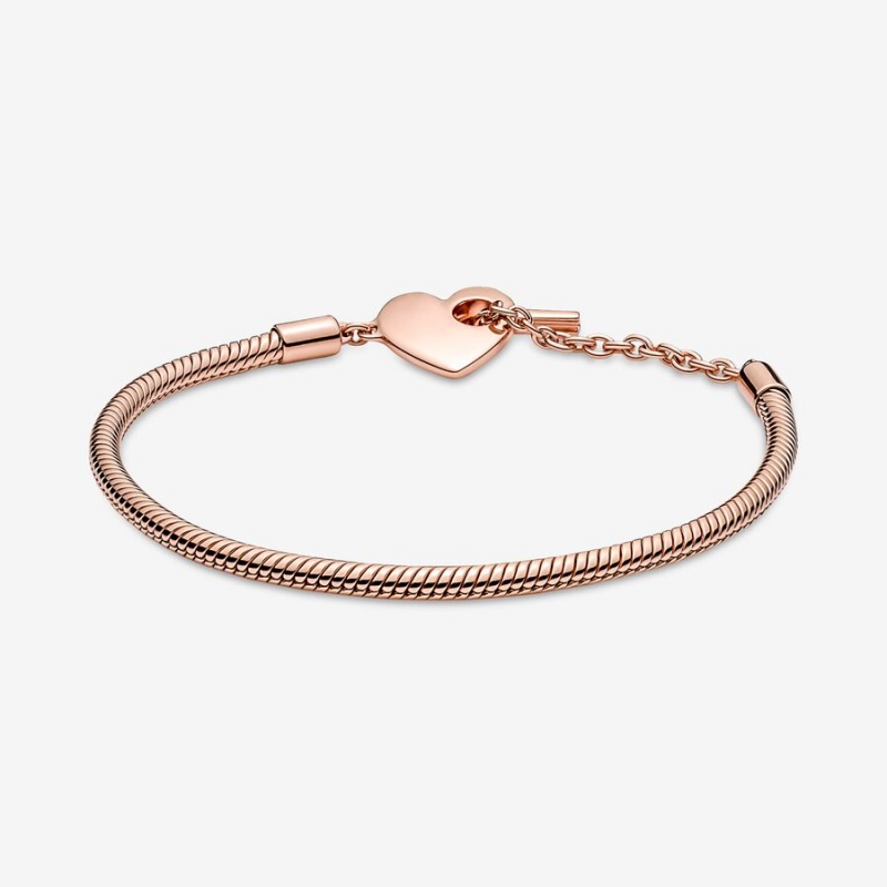 Pandora Moments Heart T-Bar Snake Charm Holders Rose Gold Plated | 2685-LGVON