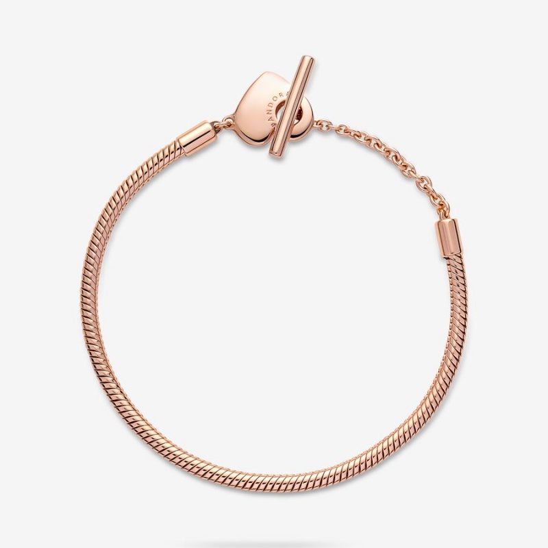 Pandora Moments Heart T-Bar Snake Charm Holders Rose Gold Plated | 2685-LGVON