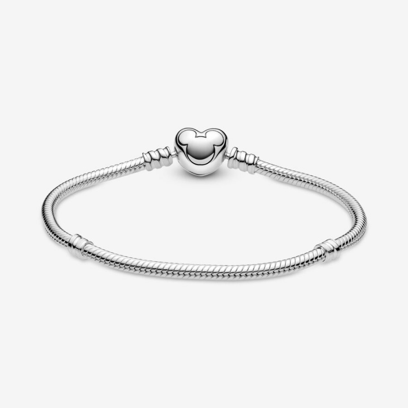 Pandora Moments Mickey Mouse Heart Clasp Snake Chain Bracelets Sterling Silver | 9652-UHOXW