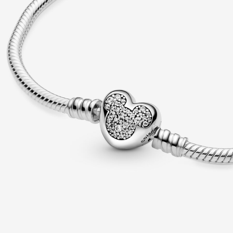 Pandora Moments Mickey Mouse Heart Clasp Snake Charm Holders Sterling Silver | 3062-FUJAI