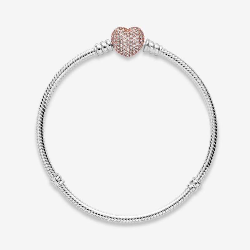 Pandora Moments Pavé Heart Clasp Snake Chain Bracelets Two-tone | 1873-EOTWF