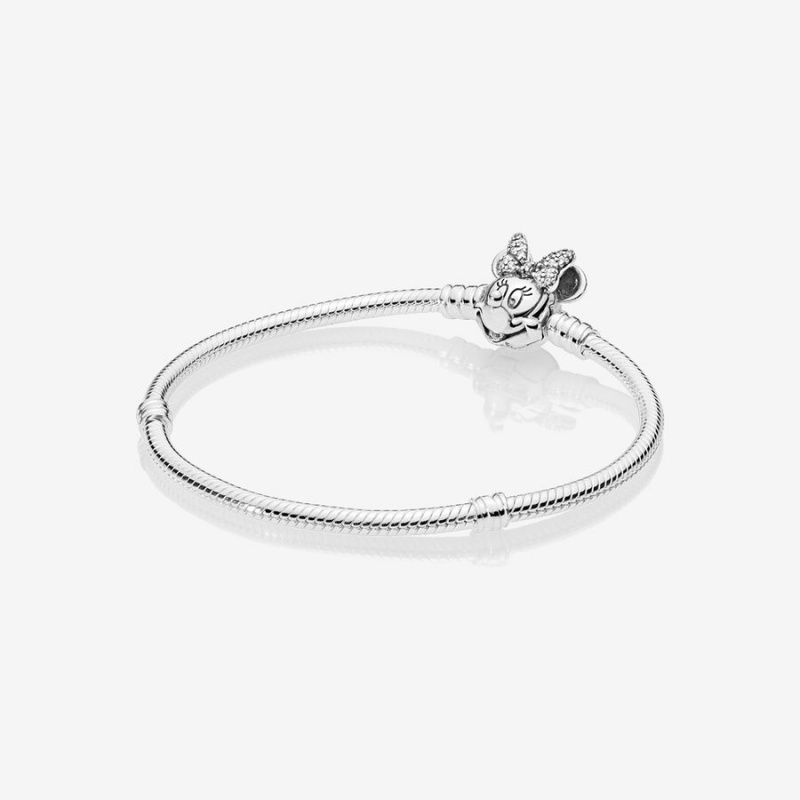 Pandora Moments Pavé Minnie Mouse Clasp Snake Charm Holders Sterling Silver | 5687-YXFBE