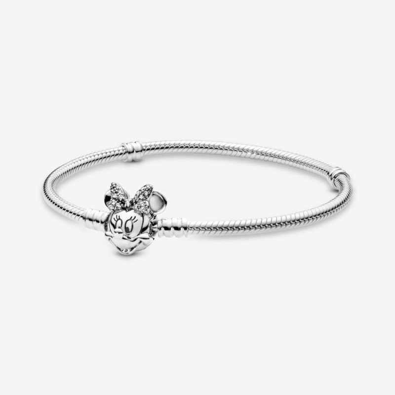 Pandora Moments Pavé Minnie Mouse Clasp Snake Charm Holders Sterling Silver | 5687-YXFBE