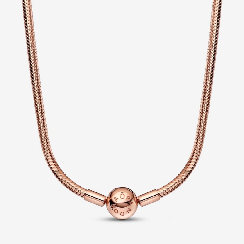 Pandora Moments Snake Chain Necklaces Rose Gold Plated | 8340-PIJCA