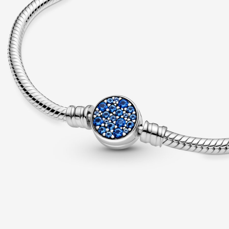 Pandora Moments Sparkling Blue Disc Clasp Snake Charm Holders Sterling Silver | 2304-HTPNV