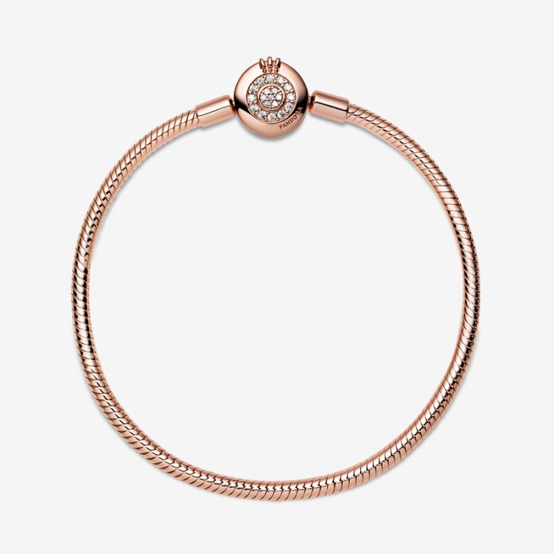 Pandora Moments Sparkling Crown O Snake Chain Bracelets Rose Gold Plated | 9234-XEDZW