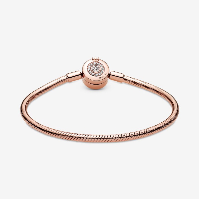 Pandora Moments Sparkling Crown O Snake Chain Bracelets Rose Gold Plated | 9234-XEDZW