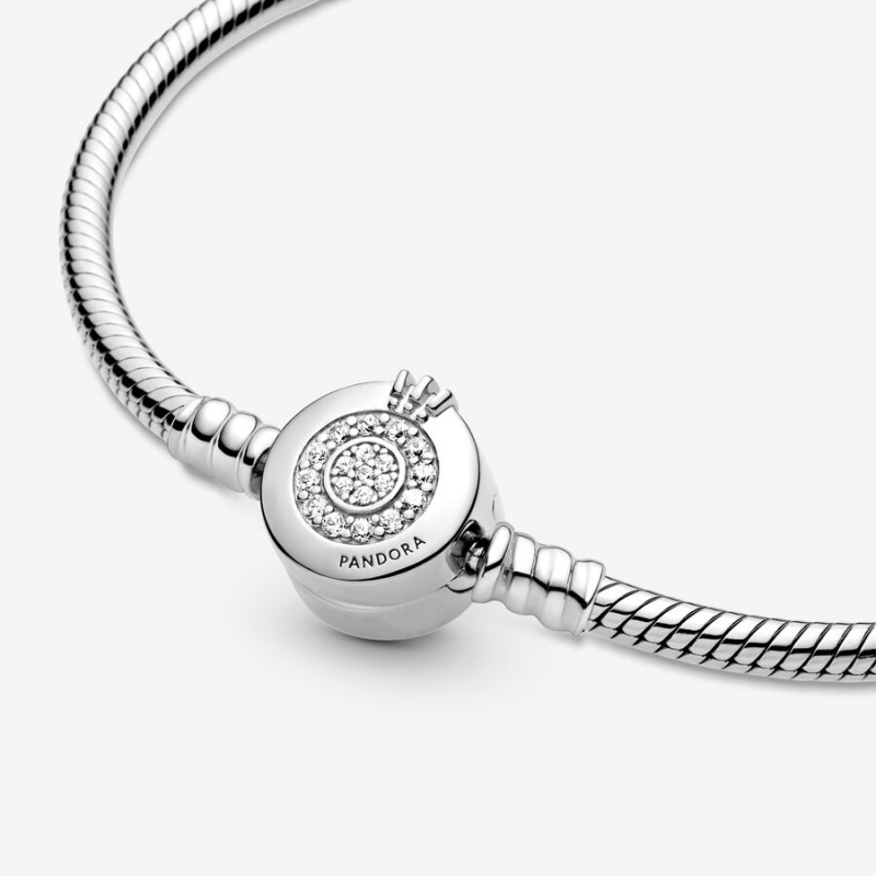 Pandora Moments Sparkling Crown O Snake Charm Bracelets Sterling Silver | 5913-CNOBY