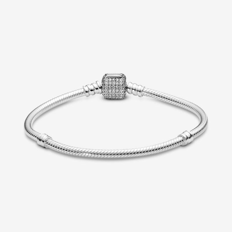 Pandora Moments Sparkling Pavé Clasp Snake Charm Holders Sterling Silver | 3860-PDNZR