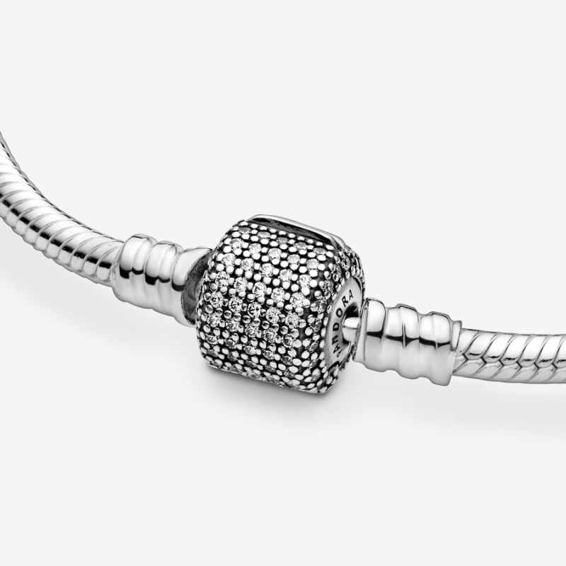 Pandora Moments Sparkling Pavé Clasp Snake Charm Holders Sterling Silver | 3860-PDNZR