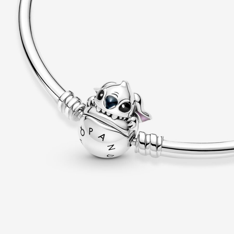 Pandora Moments Stitch Biting Clasp Bangle Charm Bracelets Sterling Silver | 6815-SJDUV