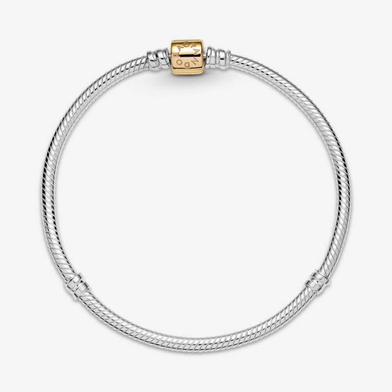 Pandora Moments Two-tone Barrel Clasp Snake Chain Bracelets Two-tone | 0138-IQAKY