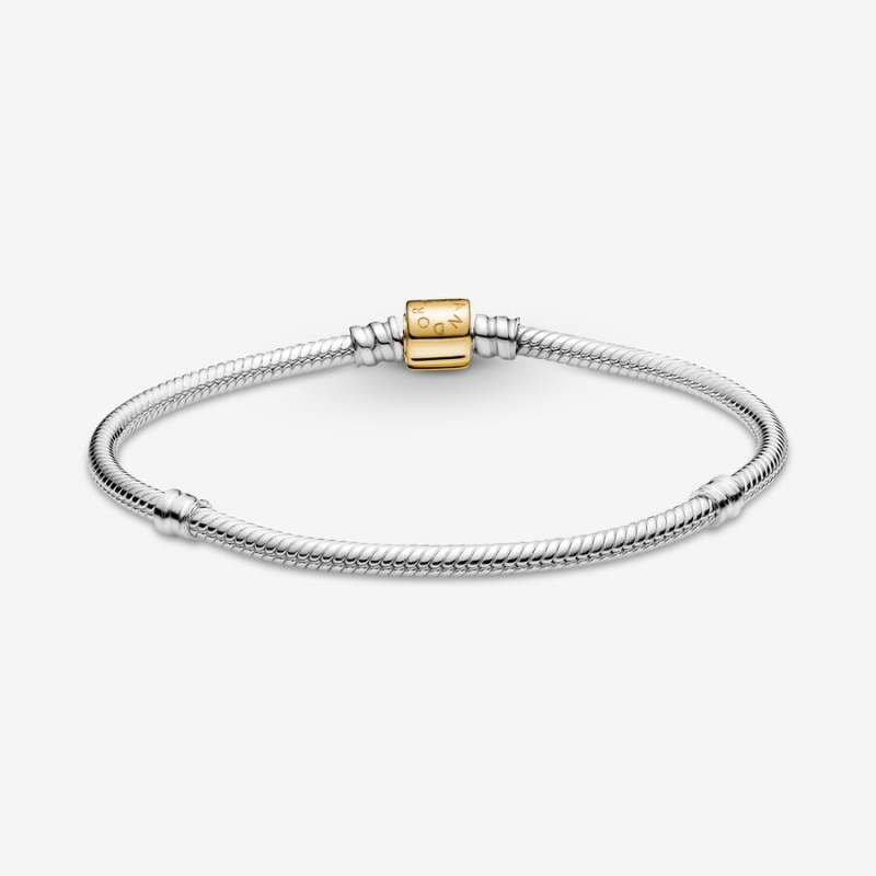 Pandora Moments Two-tone Barrel Clasp Snake Chain Bracelets Two-tone | 0138-IQAKY