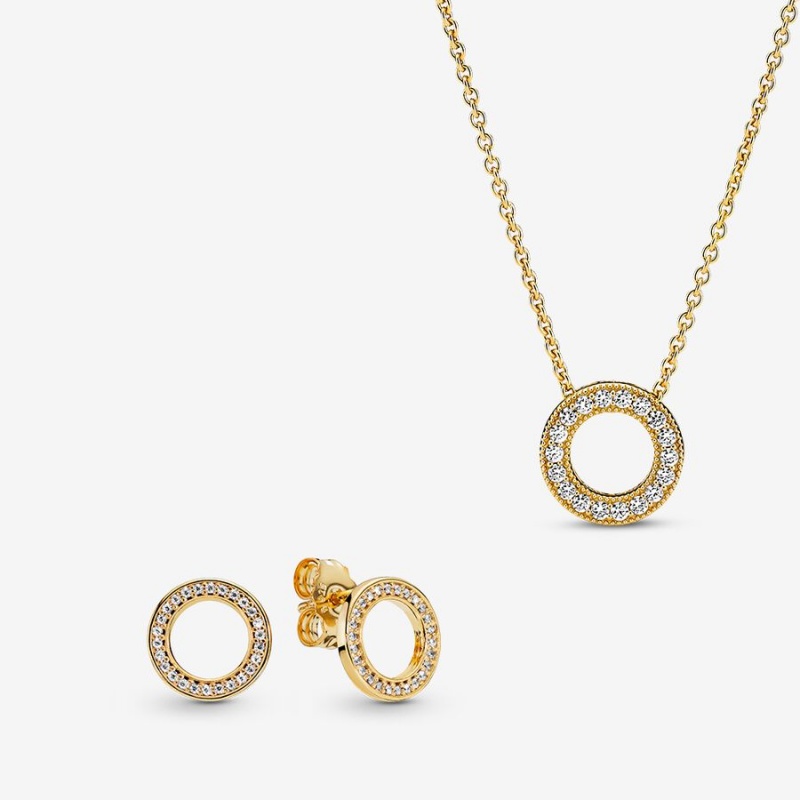 Pandora Necklace & Earring Sets Gold Plated | 5283-YNPTB