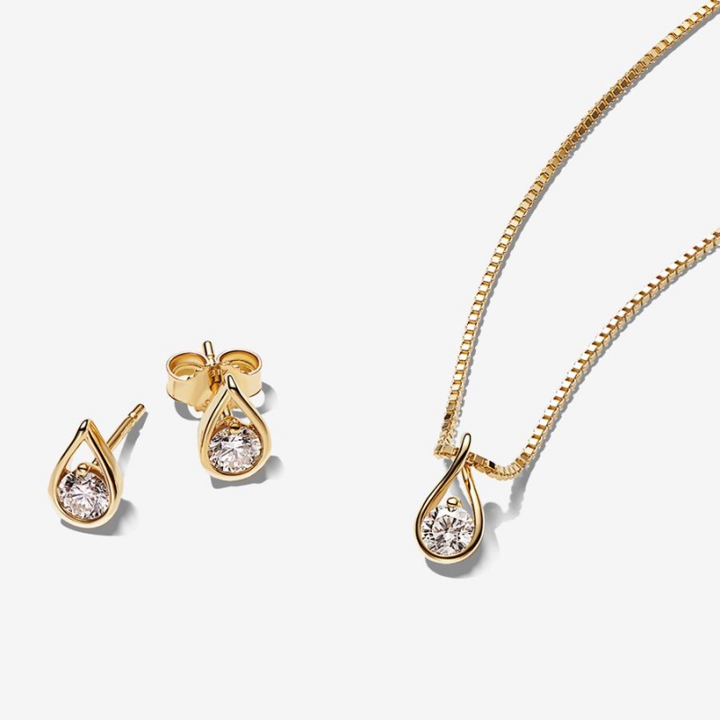 Pandora Necklace & Earring Sets Gold | 9217-WAEUO