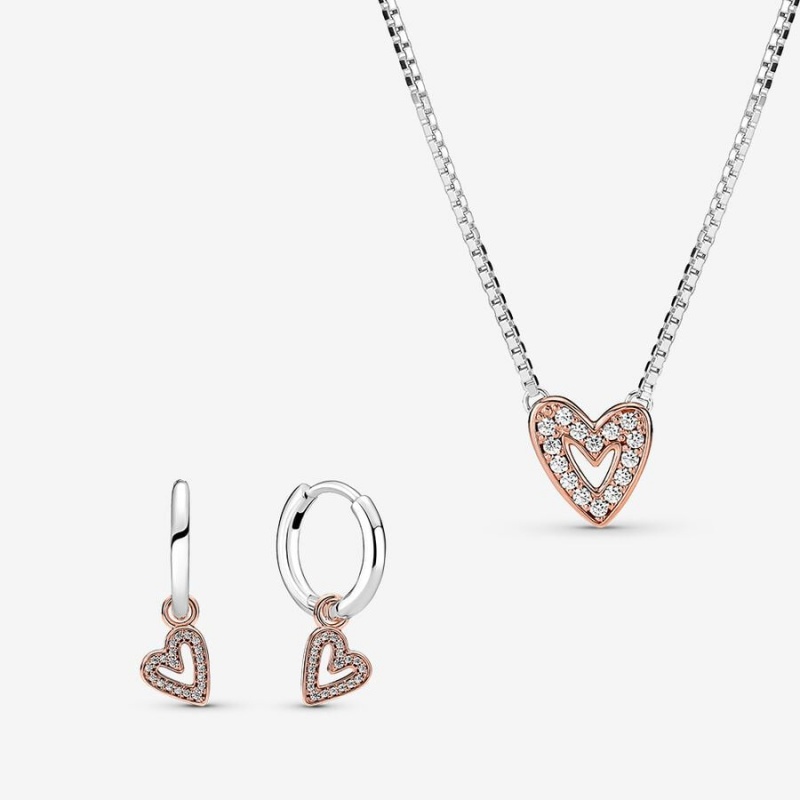 Pandora Necklace & Earring Sets Sterling Silver | 7362-TWHSK