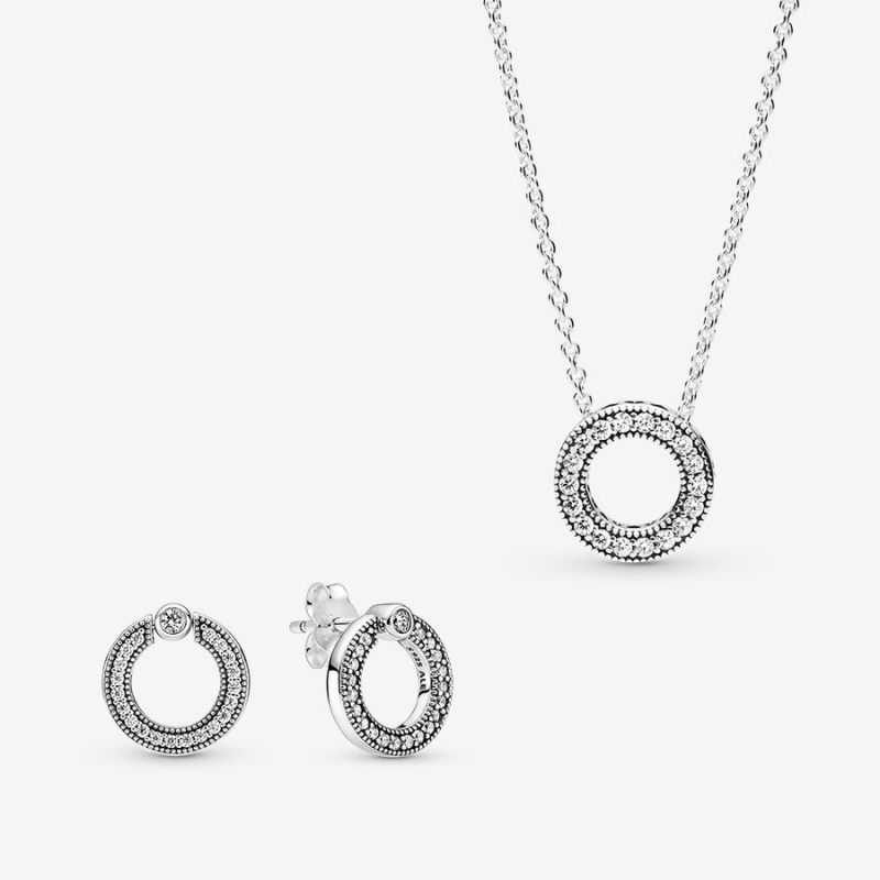 Pandora Necklace & Earring Sets Sterling Silver | 2709-KRQSC