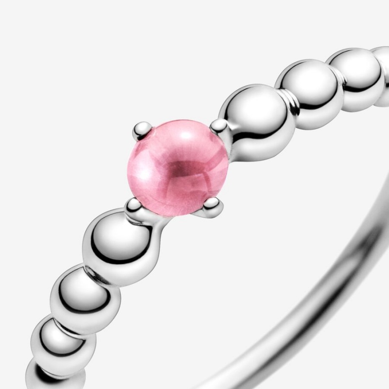 Pandora October Petal Pink Beaded Birthstone Rings Sterling Silver | 1578-QPKLV