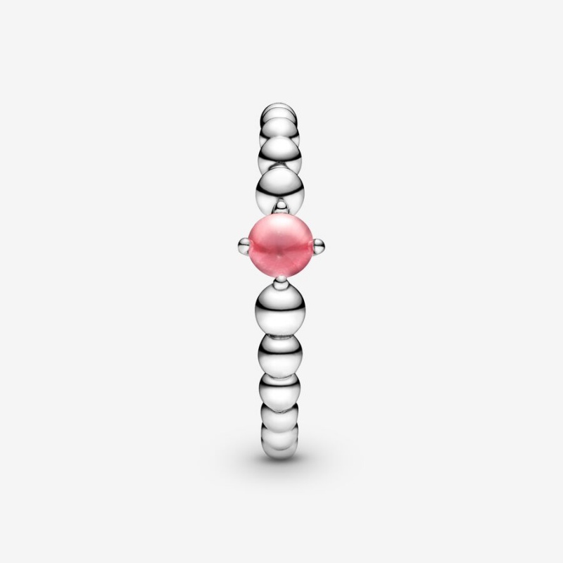 Pandora October Petal Pink Beaded Birthstone Rings Sterling Silver | 1578-QPKLV