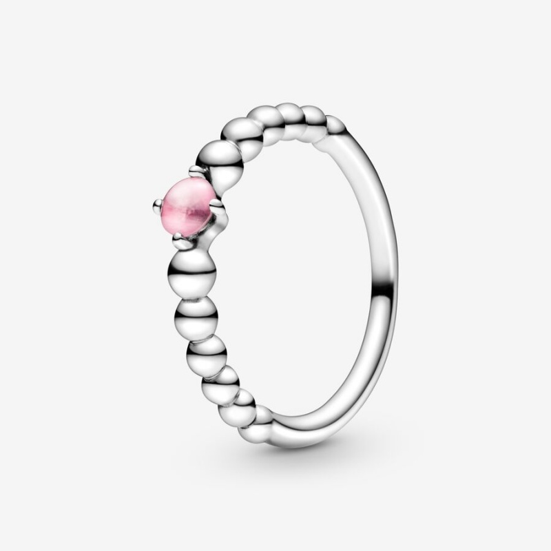 Pandora October Petal Pink Beaded Birthstone Rings Sterling Silver | 1578-QPKLV