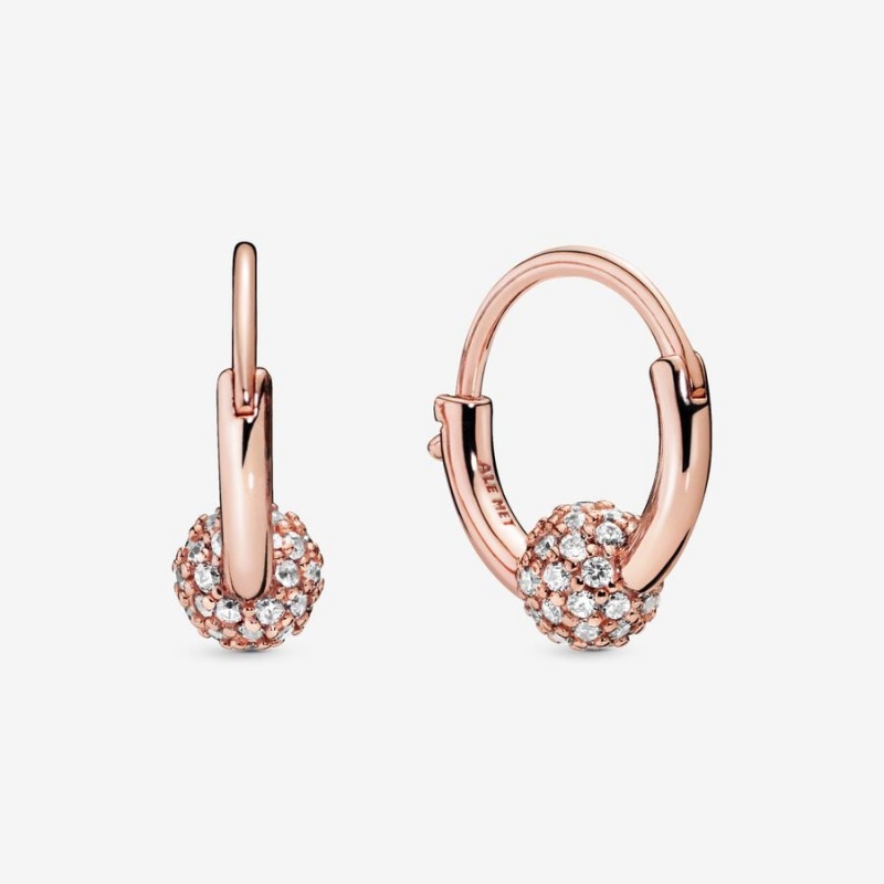 Pandora Pavé Bead Hoop Earrings Rose Gold Plated | 4208-HCLIJ