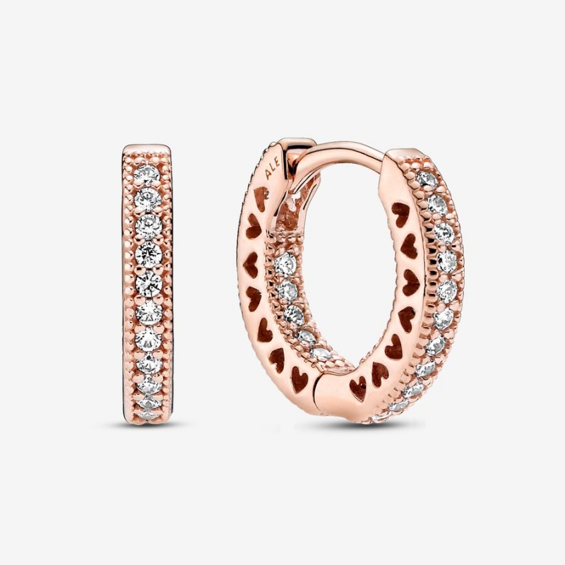 Pandora Pavé Heart Hoop Earrings Rose Gold Plated | 0572-NJTMB