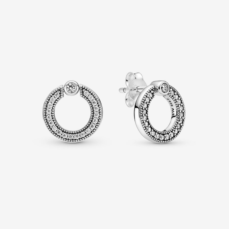 Pandora Pavé & Logo Circle Reversibles Stud Earrings Sterling Silver | 9218-AEWHQ