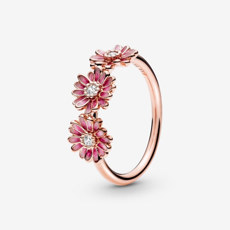 Pandora Pink Daisy Flower Trio Statement Rings Rose Gold Plated | 5743-AYZPT