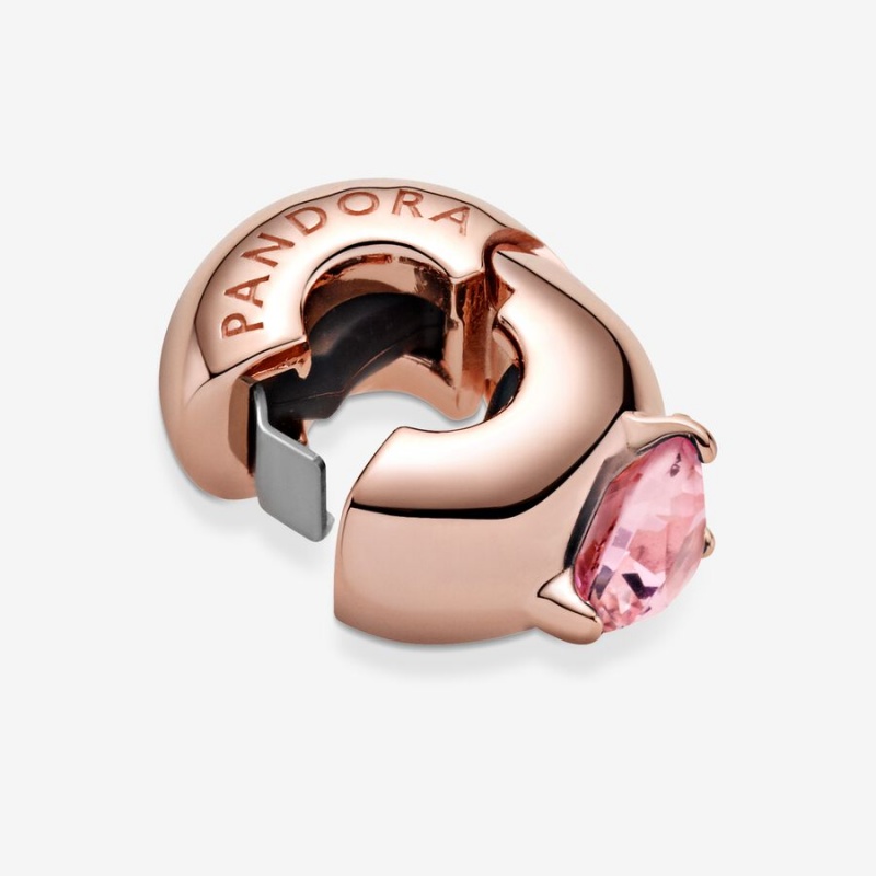 Pandora Pink Heart Solitaire Clip Clips Rose Gold Plated | 2489-KZMSW