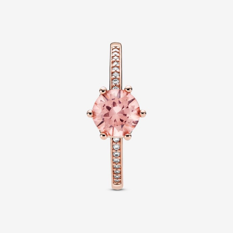 Pandora Pink Sparkling Crown Solitaire Halo & Solitaire Rings Rose Gold Plated | 2610-RULGE