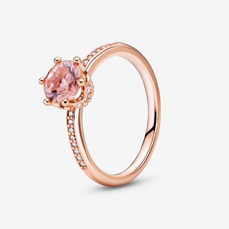 Pandora Pink Sparkling Crown Solitaire Halo & Solitaire Rings Rose Gold Plated | 2610-RULGE