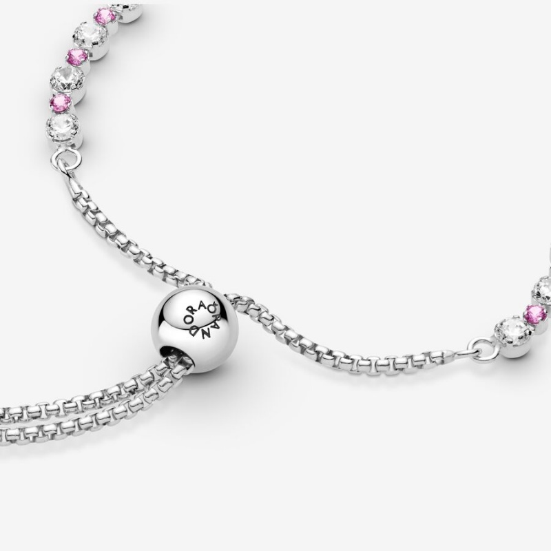 Pandora Pink & Clear Sparkle Slider Sliding Bracelets Sterling Silver | 3762-QWNUM