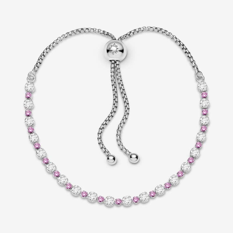 Pandora Pink & Clear Sparkle Slider Sliding Bracelets Sterling Silver | 3762-QWNUM