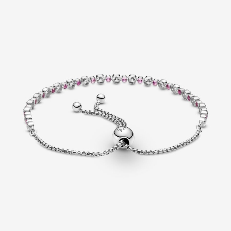 Pandora Pink & Clear Sparkle Slider Sliding Bracelets Sterling Silver | 3762-QWNUM