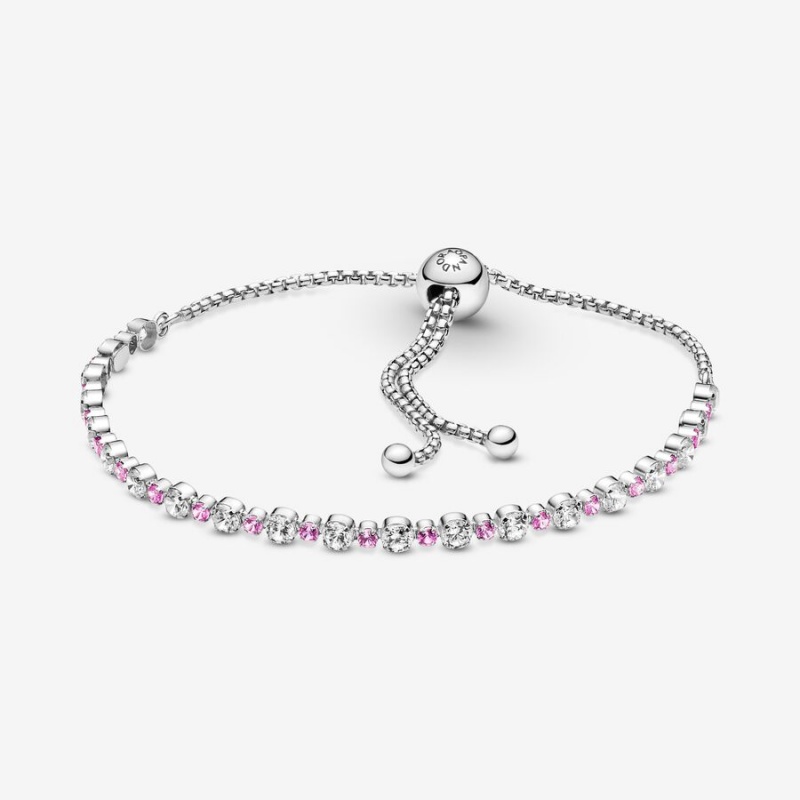 Pandora Pink & Clear Sparkle Slider Sliding Bracelets Sterling Silver | 3762-QWNUM