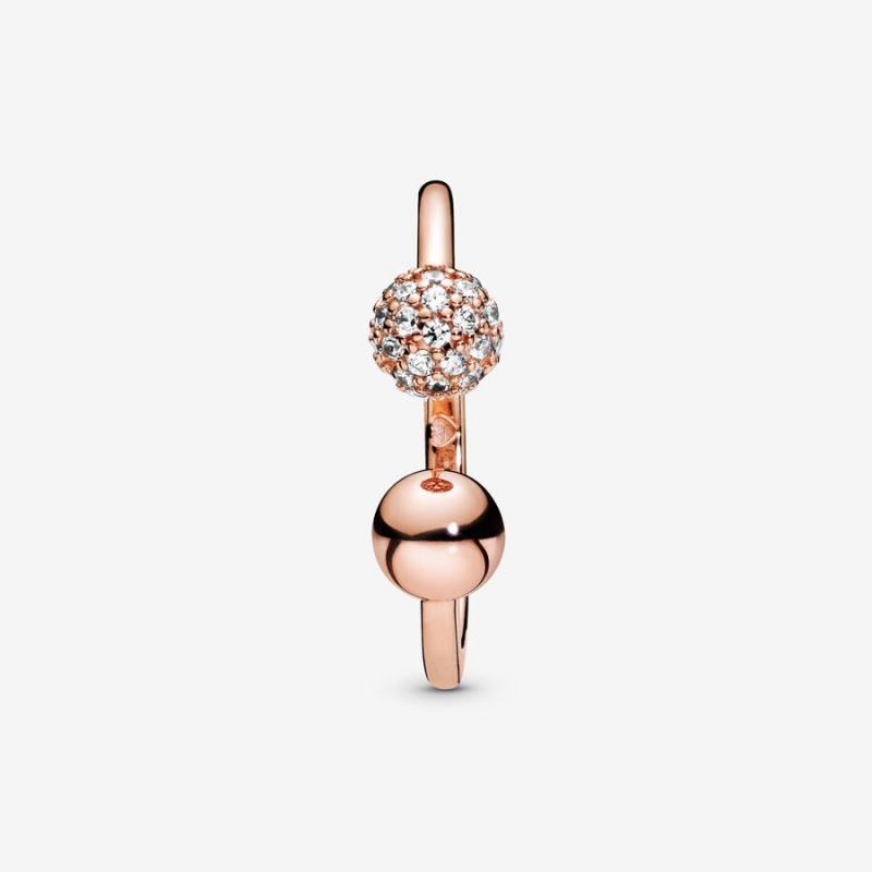 Pandora Polished & Pavé Bead Open Statement Rings Rose Gold Plated | 2497-JZUTE