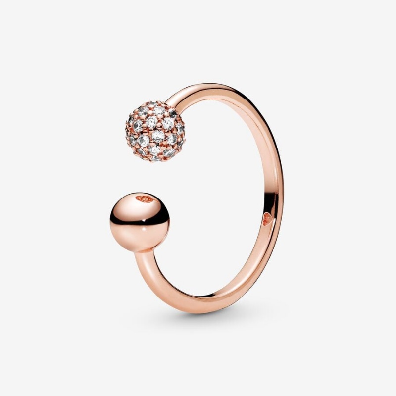 Pandora Polished & Pavé Bead Open Statement Rings Rose Gold Plated | 2497-JZUTE