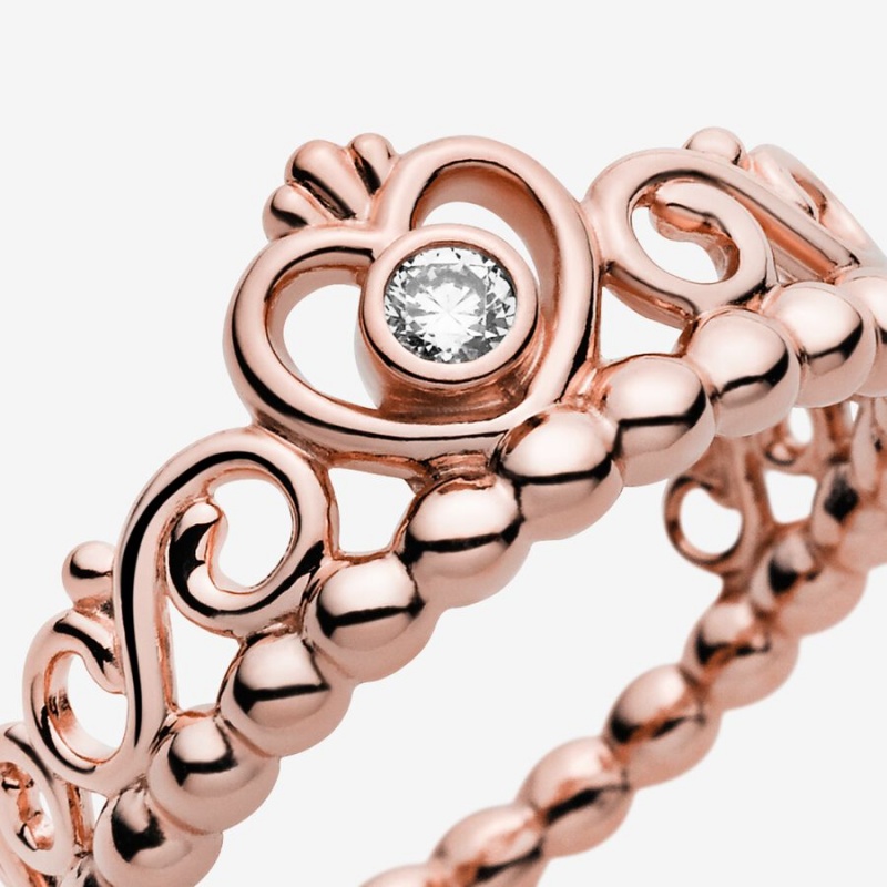 Pandora Princess Tiara Crown Heart & Promise Rings Rose Gold Plated | 1876-ZSCVP