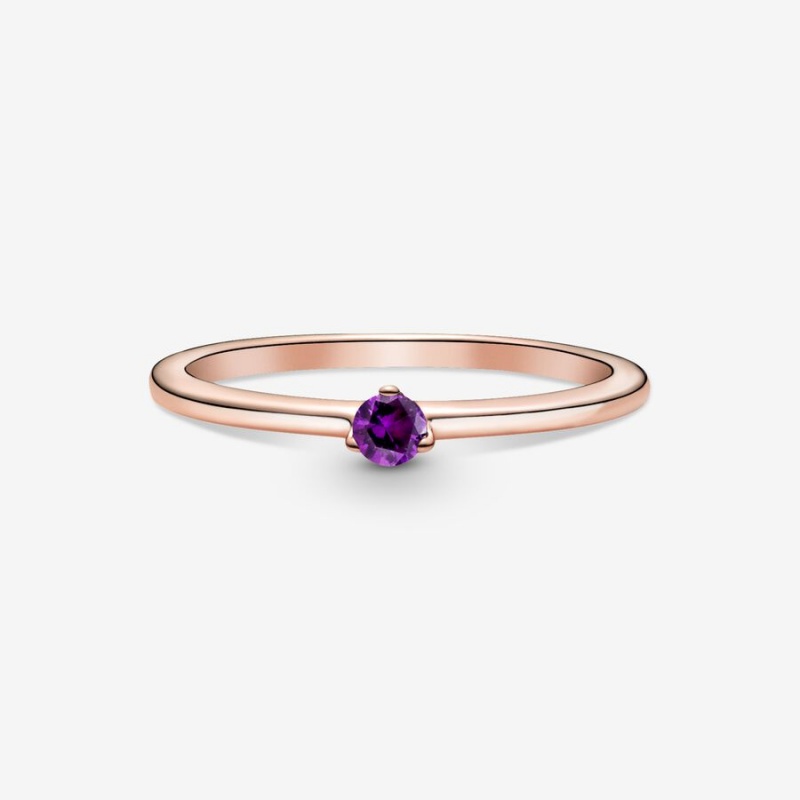 Pandora Purple Solitaire Halo & Solitaire Rings Rose Gold Plated | 8236-LTXDC