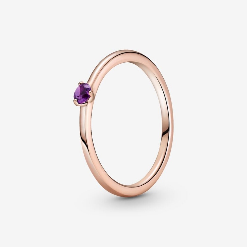 Pandora Purple Solitaire Halo & Solitaire Rings Rose Gold Plated | 8236-LTXDC