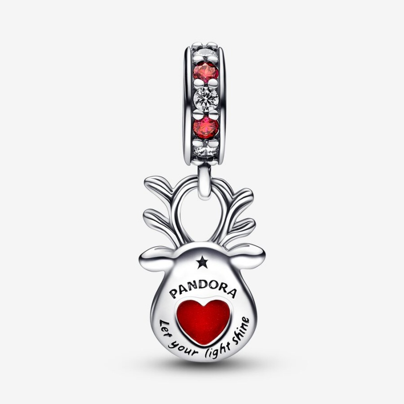 Pandora Red Nose Reindeer Murano Dangle Dangle Charms Sterling Silver | 8574-EJFAK