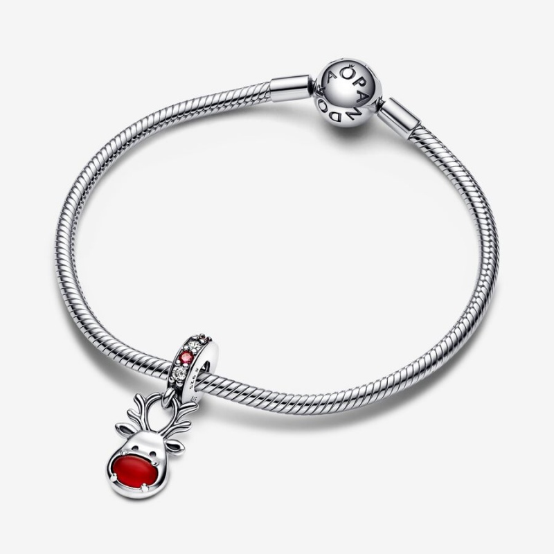 Pandora Red Nose Reindeer Murano Dangle Dangle Charms Sterling Silver | 8574-EJFAK