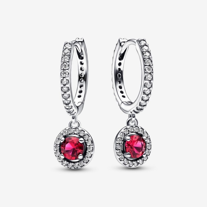 Pandora Red Round Sparkling Hoop Earrings Sterling Silver | 3618-ZKCDX