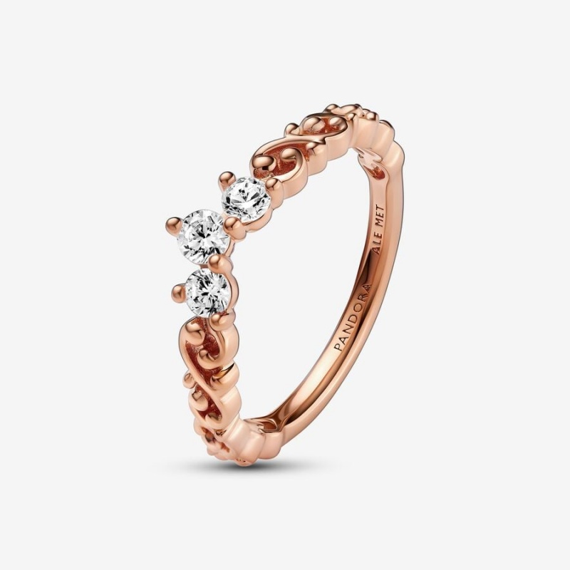 Pandora Regal Swirl Tiara Heart & Promise Rings Rose Gold Plated | 5724-IPQRY