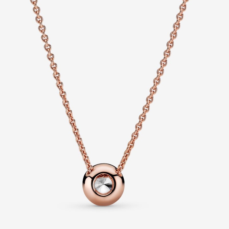 Pandora Round Sparkle Halo Chain Necklaces Rose Gold Plated | 7108-TXUNA